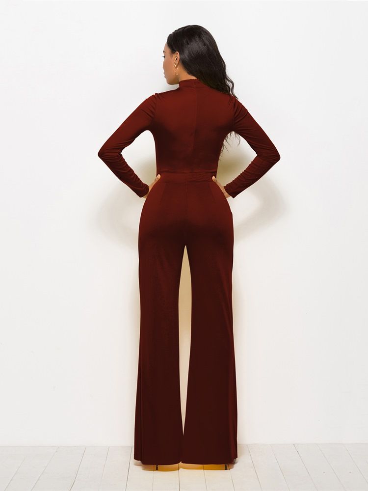 Vanlig Vid Ben Gul Jumpsuit För Kvinnor