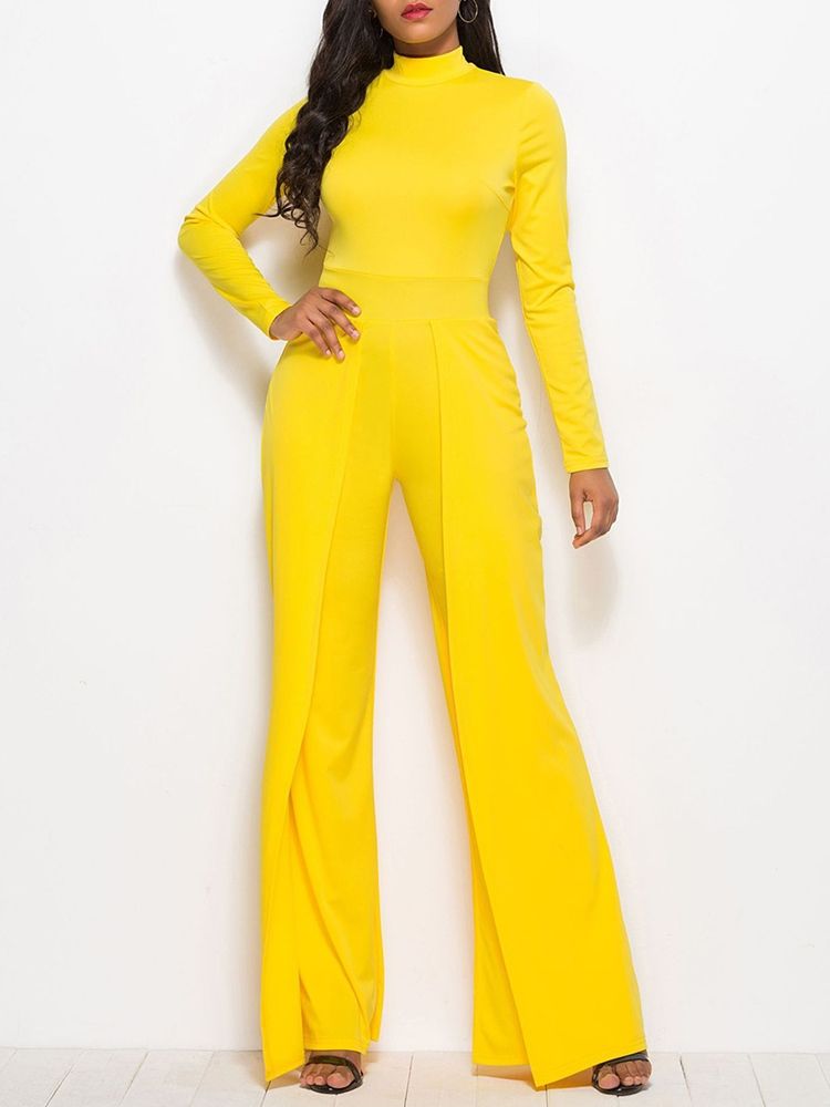 Vanlig Vid Ben Gul Jumpsuit För Kvinnor