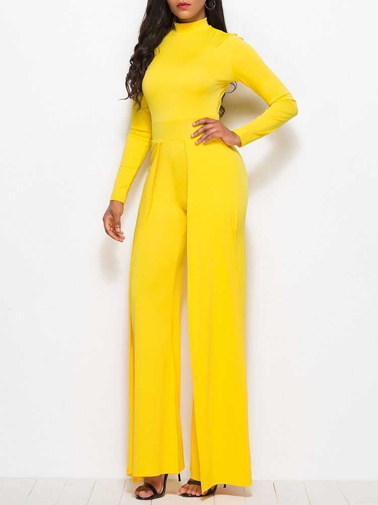 Vanlig Vid Ben Gul Jumpsuit För Kvinnor