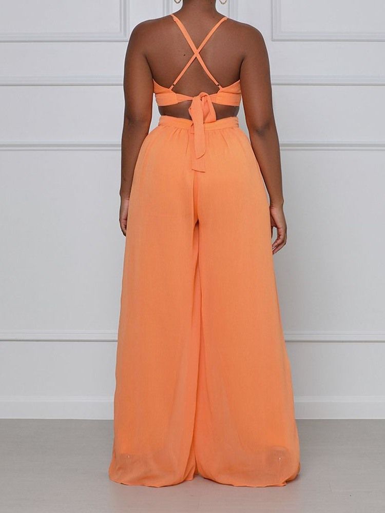 Vanligt Mode Hellängd Slimma Breda Ben Jumpsuit För Kvinnor