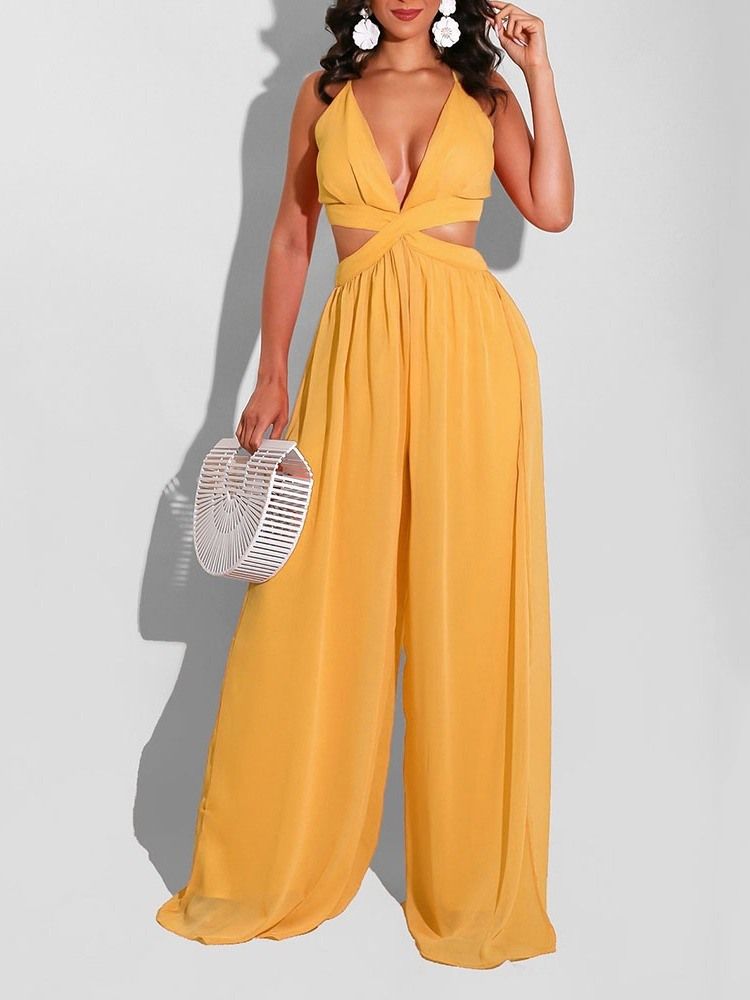 Vanligt Mode Hellängd Slimma Breda Ben Jumpsuit För Kvinnor