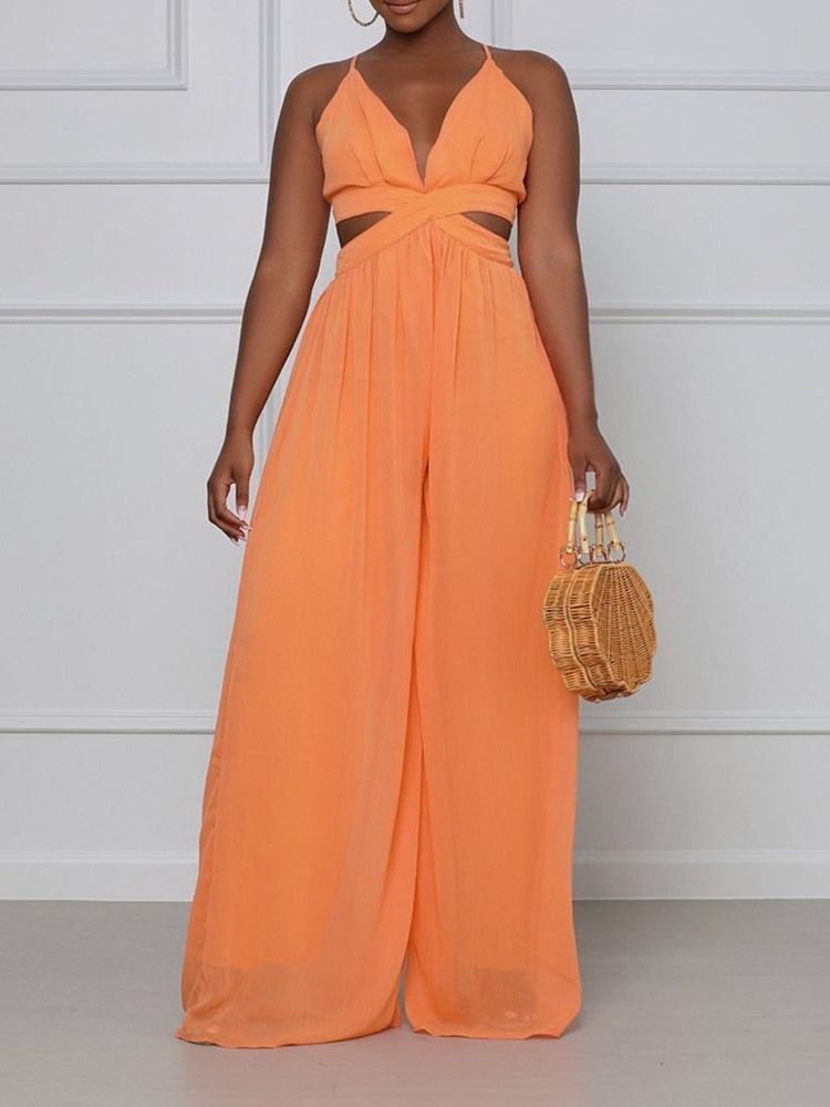 Vanligt Mode Hellängd Slimma Breda Ben Jumpsuit För Kvinnor
