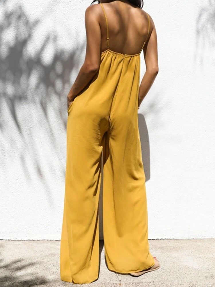 Vanligt Rygglöst Mode Lös Jumpsuit För Kvinnor Med Breda Ben