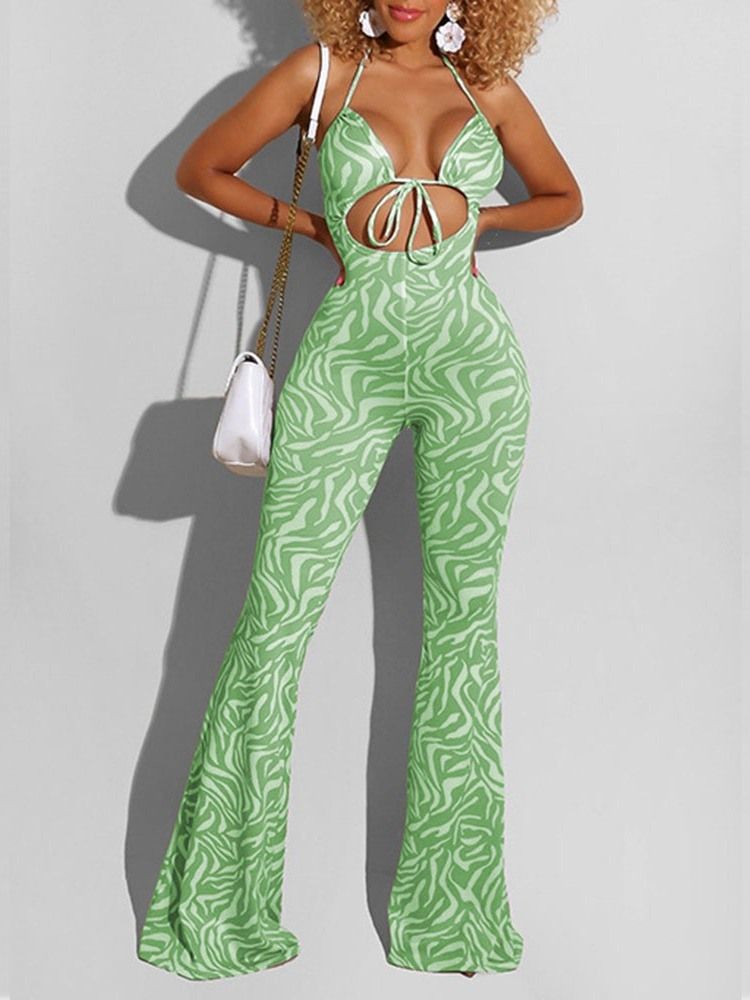 Vintage Full Längd Geometrisk Bellbottoms Slim Dam Jumpsuit