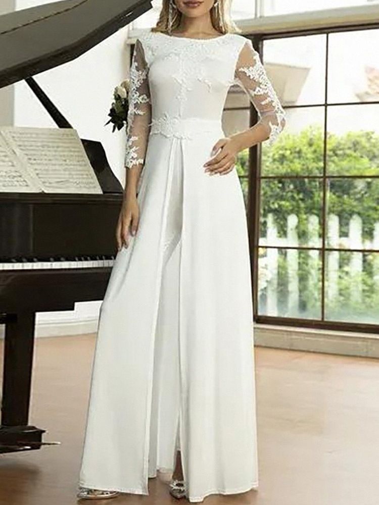 Vit Hellängd Mode Slimmad Hög Midja Jumpsuit