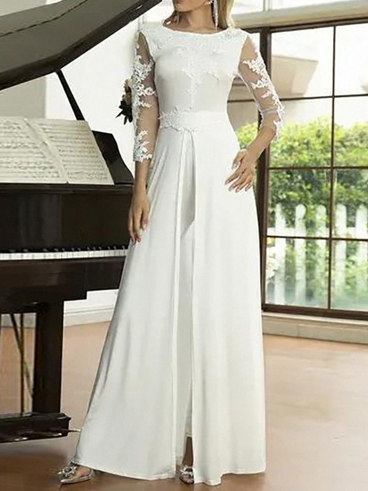 Vit Hellängd Mode Slimmad Hög Midja Jumpsuit
