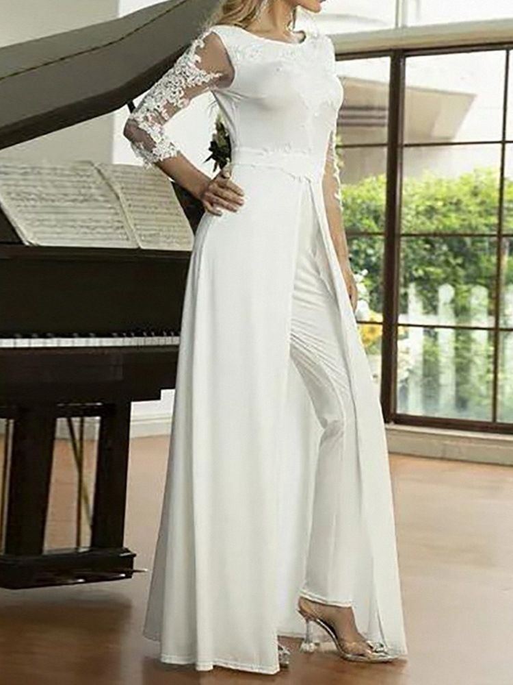 Vit Hellängd Mode Slimmad Hög Midja Jumpsuit