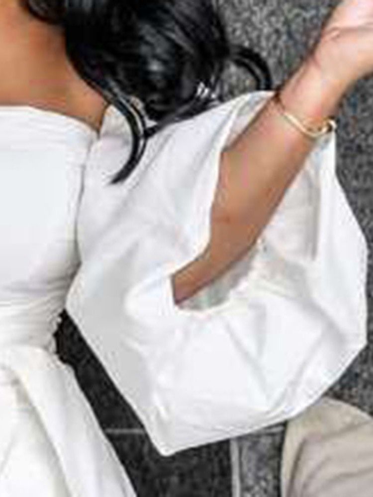 Vit Lös Hög Midja Off Shoulder Jumpsuit