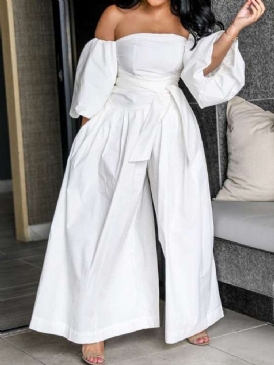 Vit Lös Hög Midja Off Shoulder Jumpsuit
