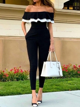 Volanger Color Block Off Shoulder Slim Jumpsuit