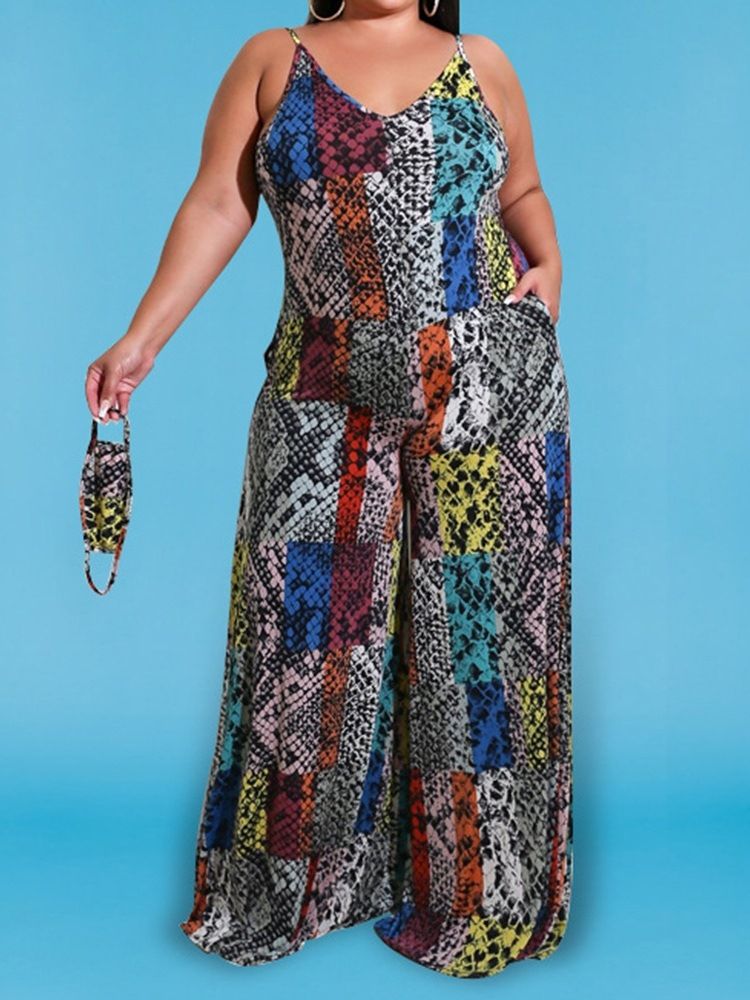 Western Animal Print Full Längd Lös Mid Waist Jumpsuit