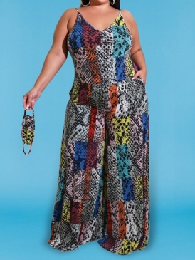 Western Animal Print Full Längd Lös Mid Waist Jumpsuit
