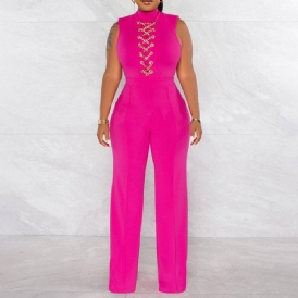 Western Full Längd Chain Slim Straight Jumpsuit