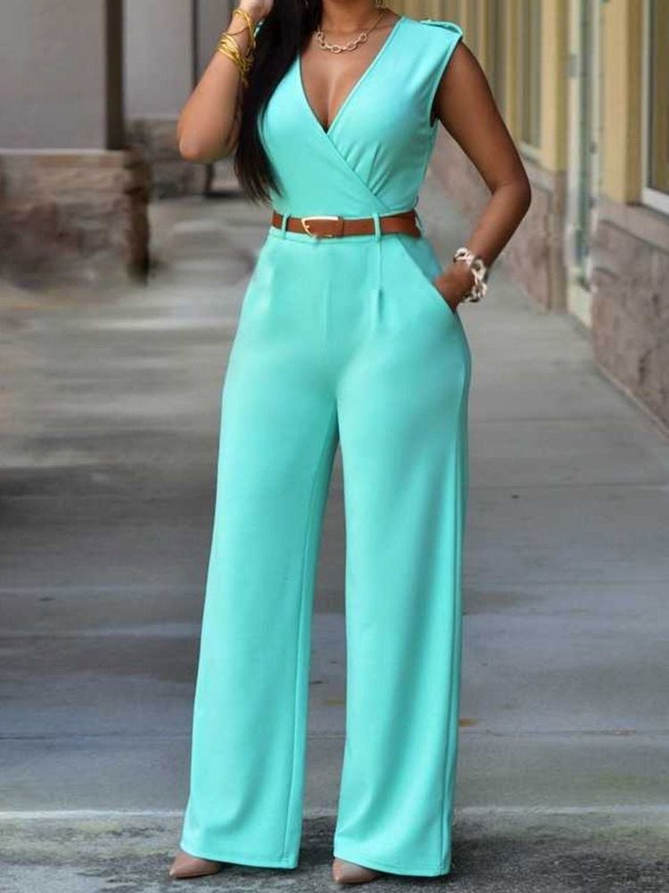 Western Full Längd Plain Slim Straight Jumpsuit