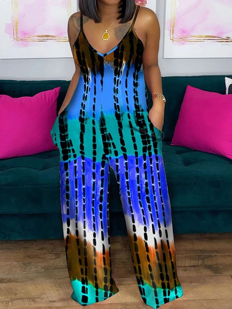 Western Fullängdsficka Rak Lös Jumpsuit För Kvinnor