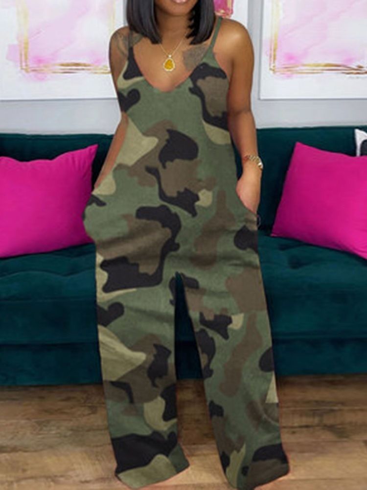 Western Fullängdsficka Rak Lös Jumpsuit För Kvinnor
