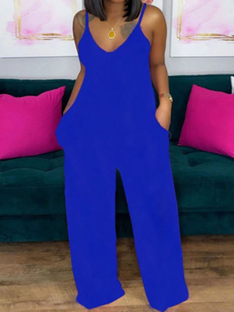 Western Fullängdsficka Rak Lös Jumpsuit För Kvinnor