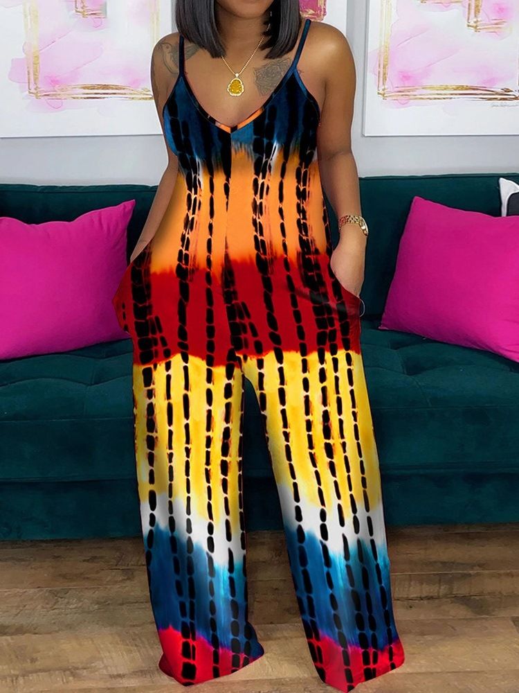 Western Fullängdsficka Rak Lös Jumpsuit För Kvinnor