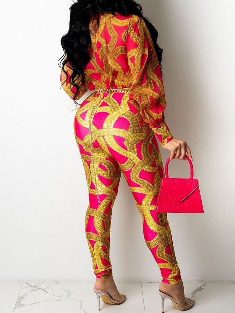 Western Geometric Ankel Längd Hög Midja Pencil Byxor Jumpsuit