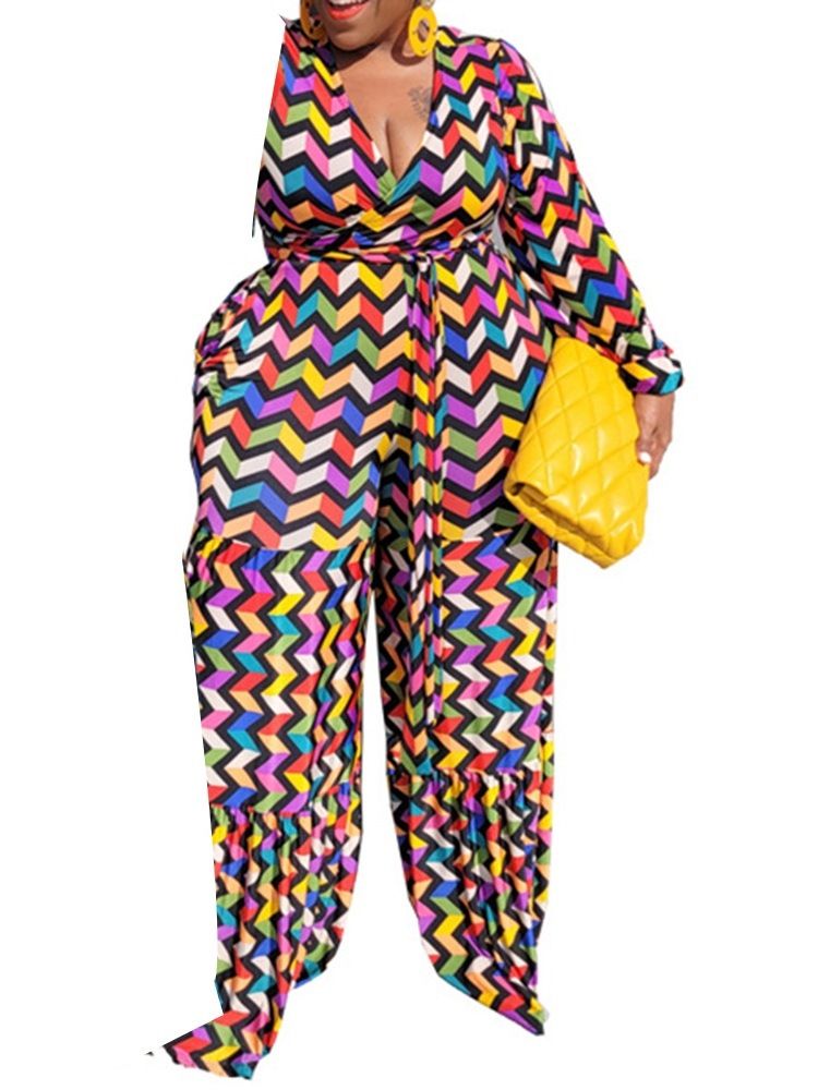 Western Geometric Full Längd High Waist Slim Jumpsuit