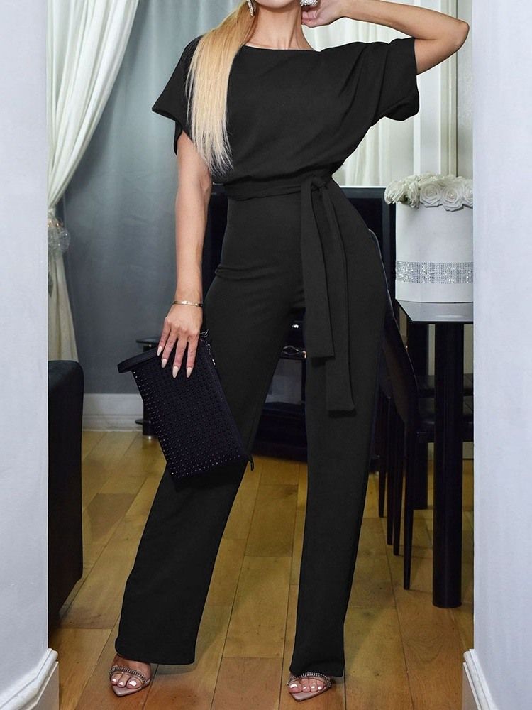 Western Hellängds Snörning Rakt Slimmad Jumpsuit För Kvinnor