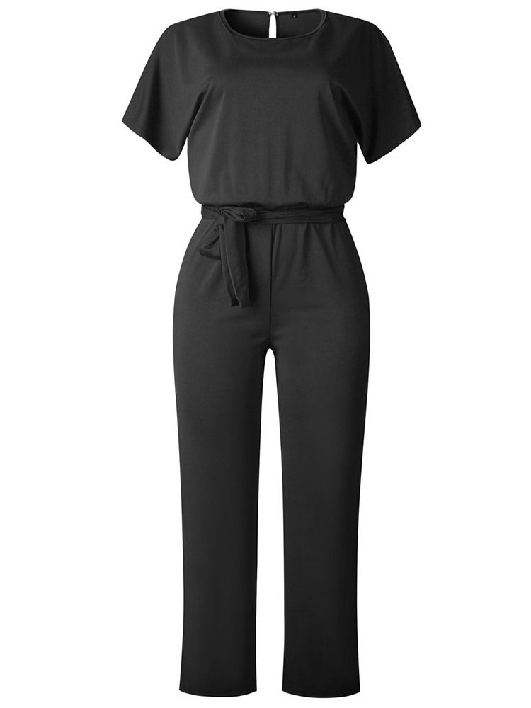Western Hellängds Snörning Rakt Slimmad Jumpsuit För Kvinnor