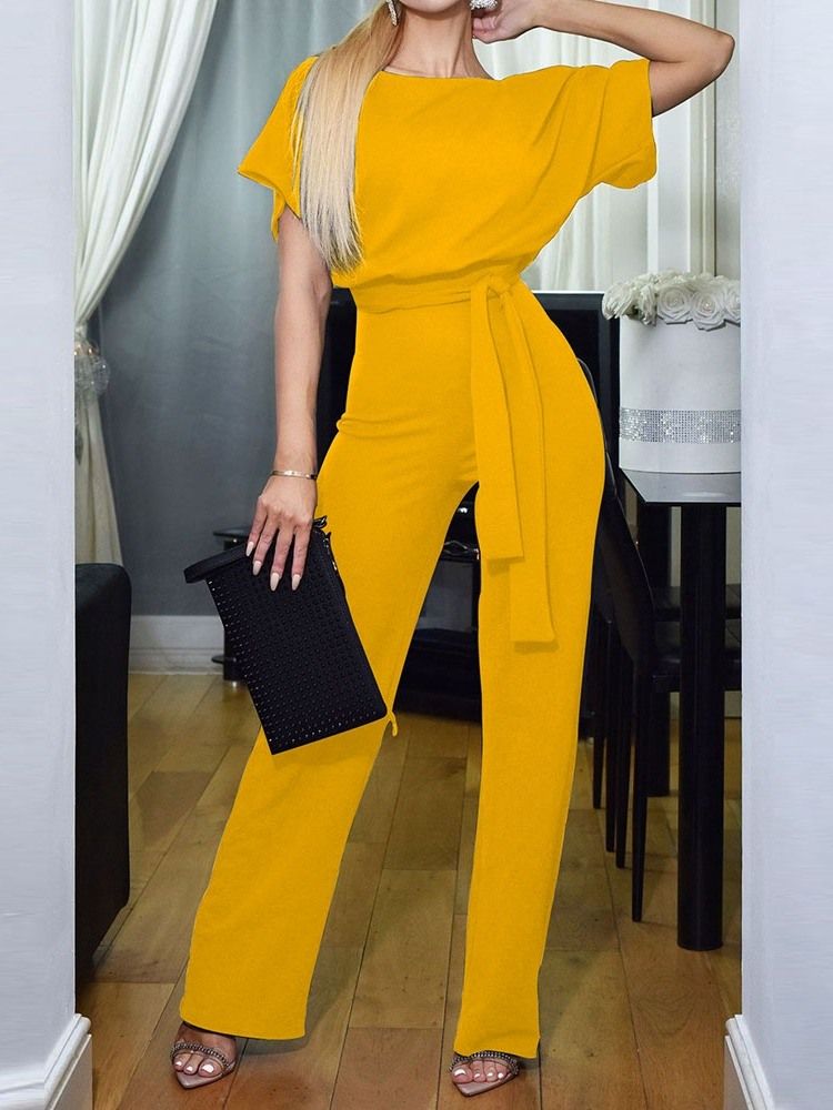 Western Hellängds Snörning Rakt Slimmad Jumpsuit För Kvinnor