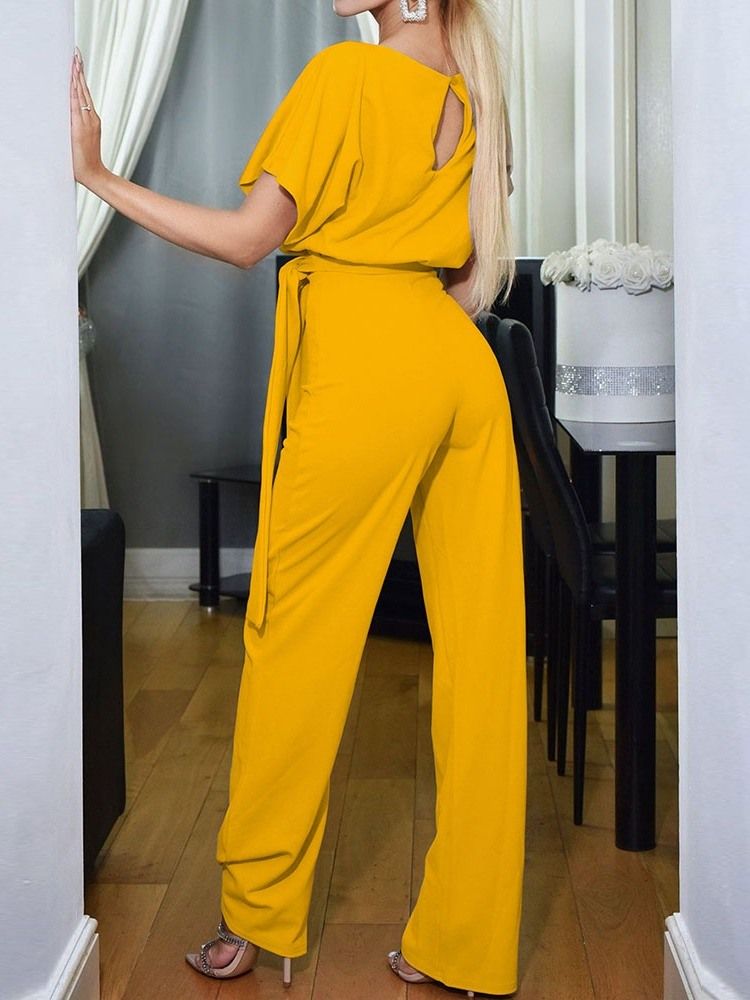 Western Hellängds Snörning Rakt Slimmad Jumpsuit För Kvinnor