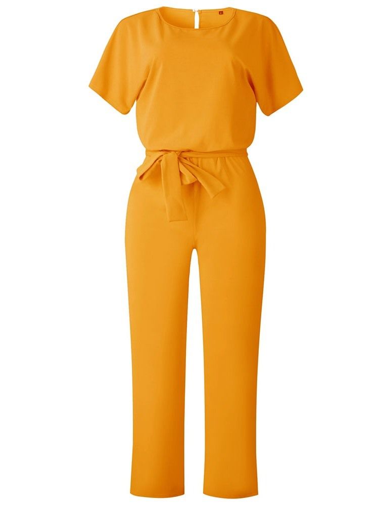 Western Hellängds Snörning Rakt Slimmad Jumpsuit För Kvinnor