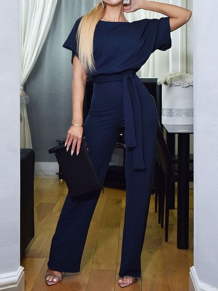 Western Hellängds Snörning Rakt Slimmad Jumpsuit För Kvinnor