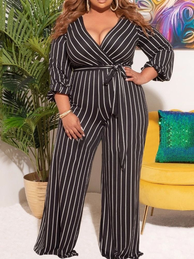 Western Stripe Print Rak High Waist Jumpsuit I Plusstorlek