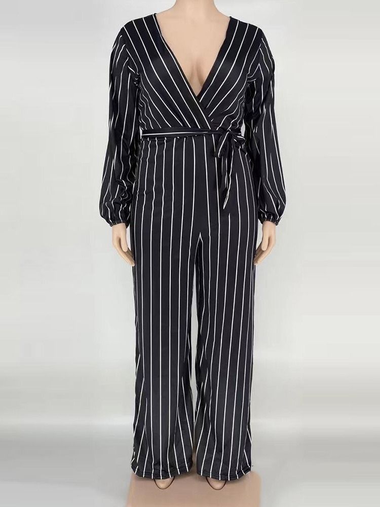 Western Stripe Print Rak High Waist Jumpsuit I Plusstorlek