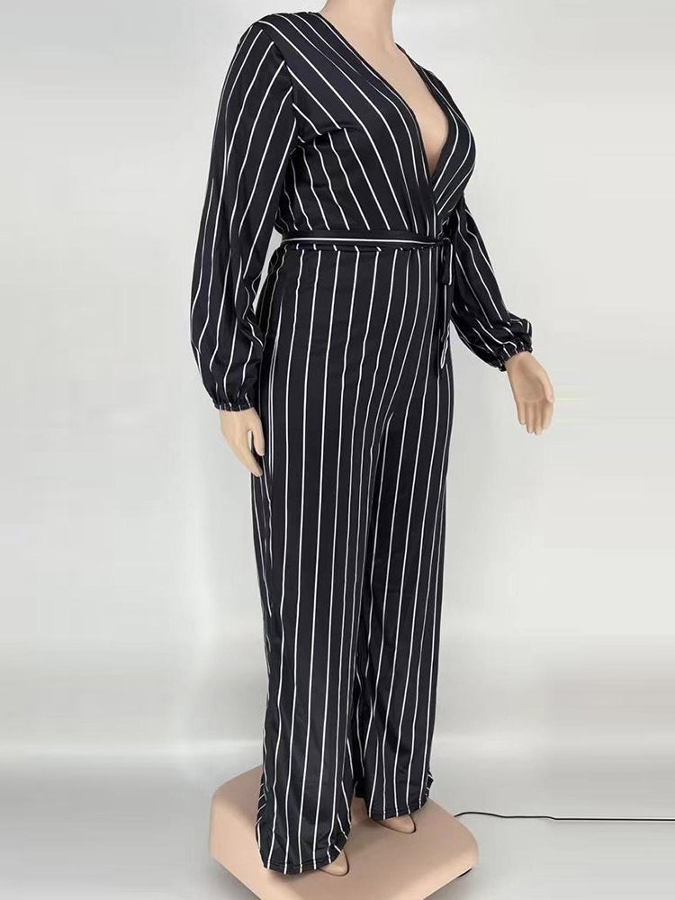 Western Stripe Print Rak High Waist Jumpsuit I Plusstorlek