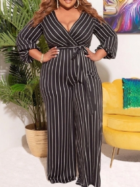 Western Stripe Print Rak High Waist Jumpsuit I Plusstorlek
