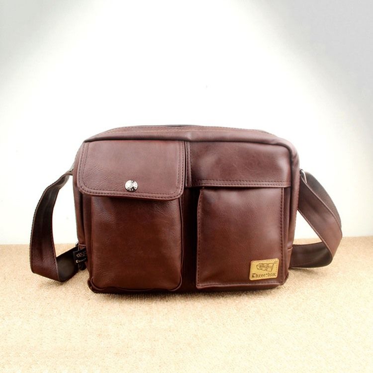 Vanlig Pu-Tråd Fyrkantiga Crossbody-Väskor För Män
