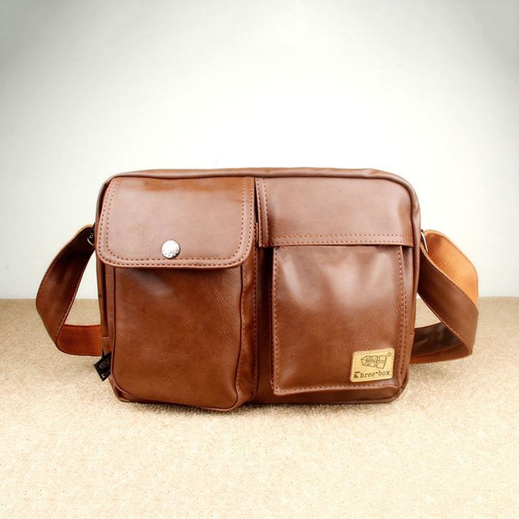 Vanlig Pu-Tråd Fyrkantiga Crossbody-Väskor För Män
