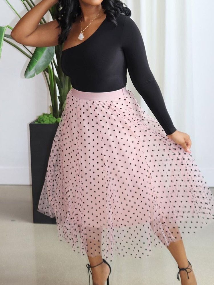 Ankellång A-Linje Polka Dots Modekjol För Kvinnor