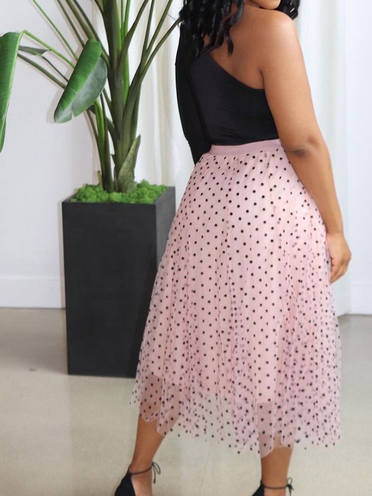 Ankellång A-Linje Polka Dots Modekjol För Kvinnor