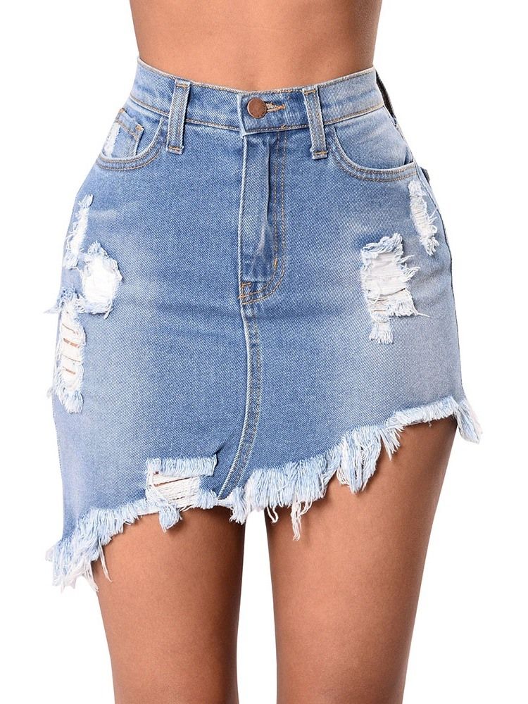 Asymmetrisk Denim Vanlig Office Lady Mini Kjol