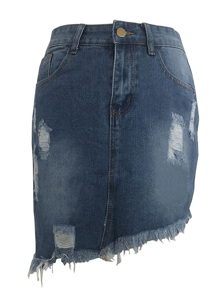 Asymmetrisk Denim Vanlig Office Lady Mini Kjol