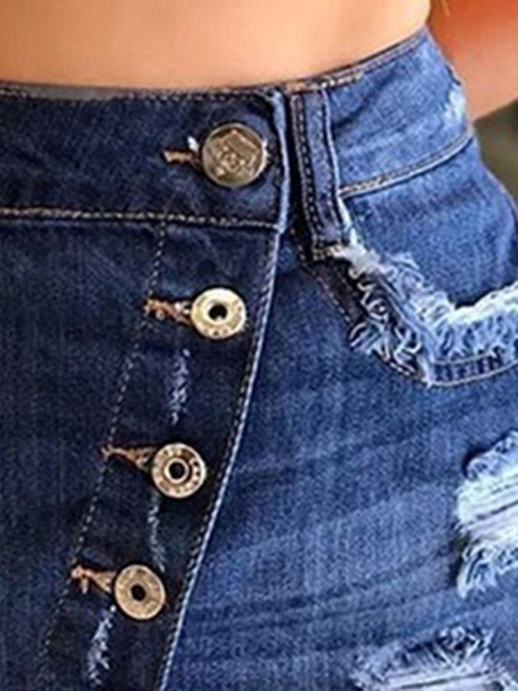 Asymmetrisk Enfärgad Denimkjol Med Hög Midja