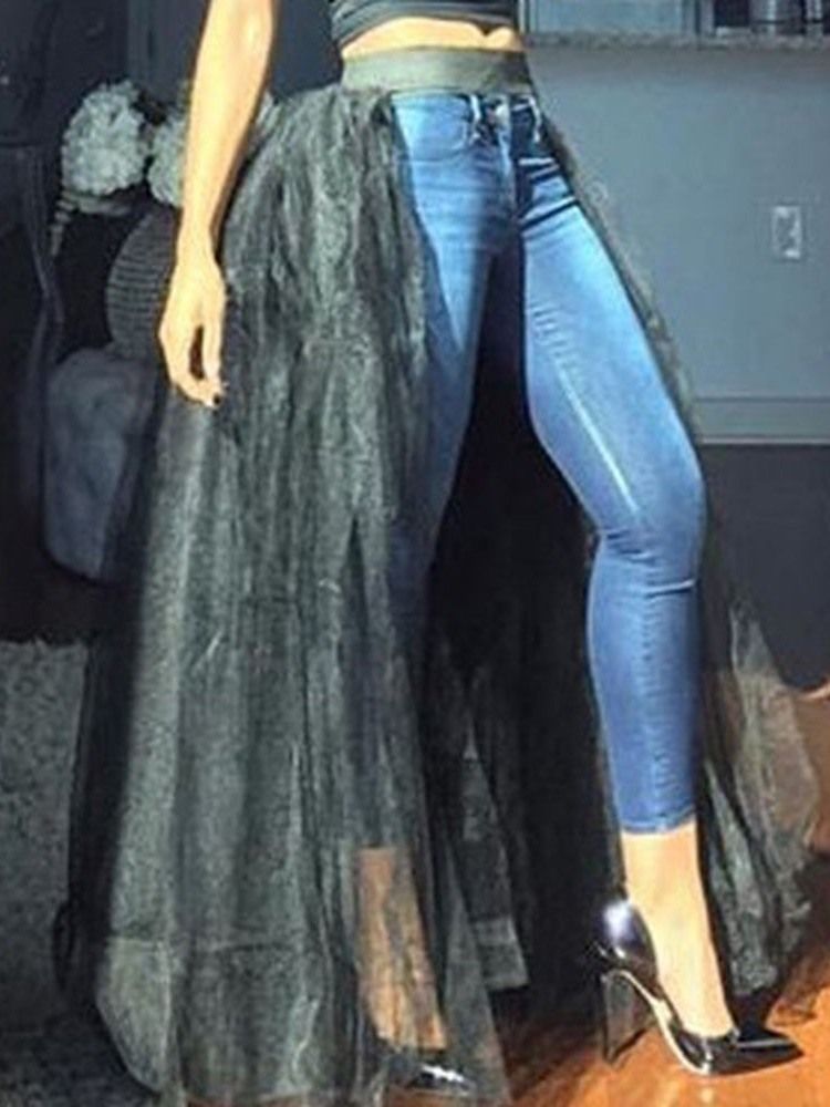 Mesh Asymmetrisk Golvlång Modekjol