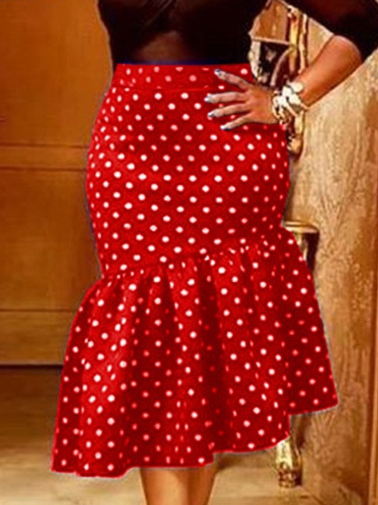 Mid-Kalf Polka Dots Patchwork Modekjol