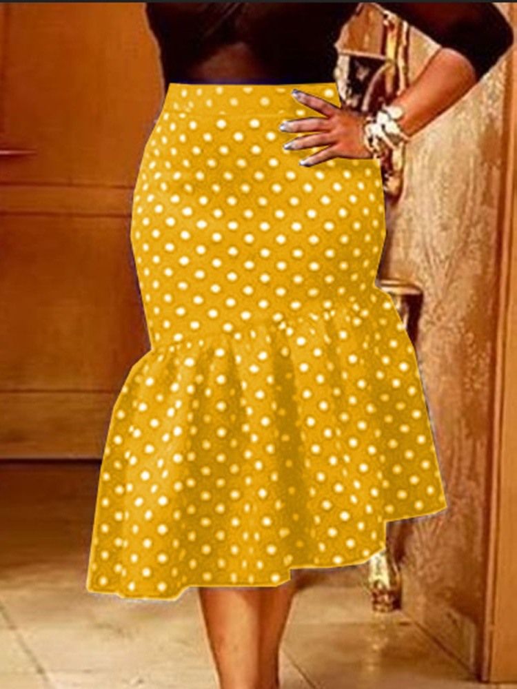 Mid-Kalf Polka Dots Patchwork Modekjol