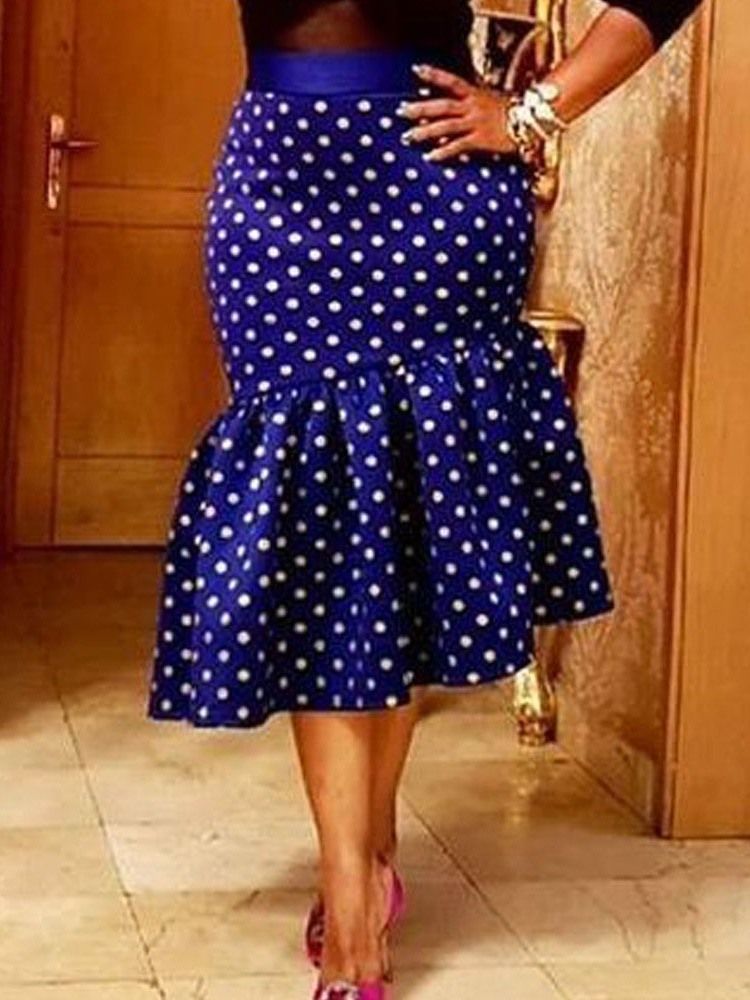 Mid-Kalf Polka Dots Patchwork Modekjol