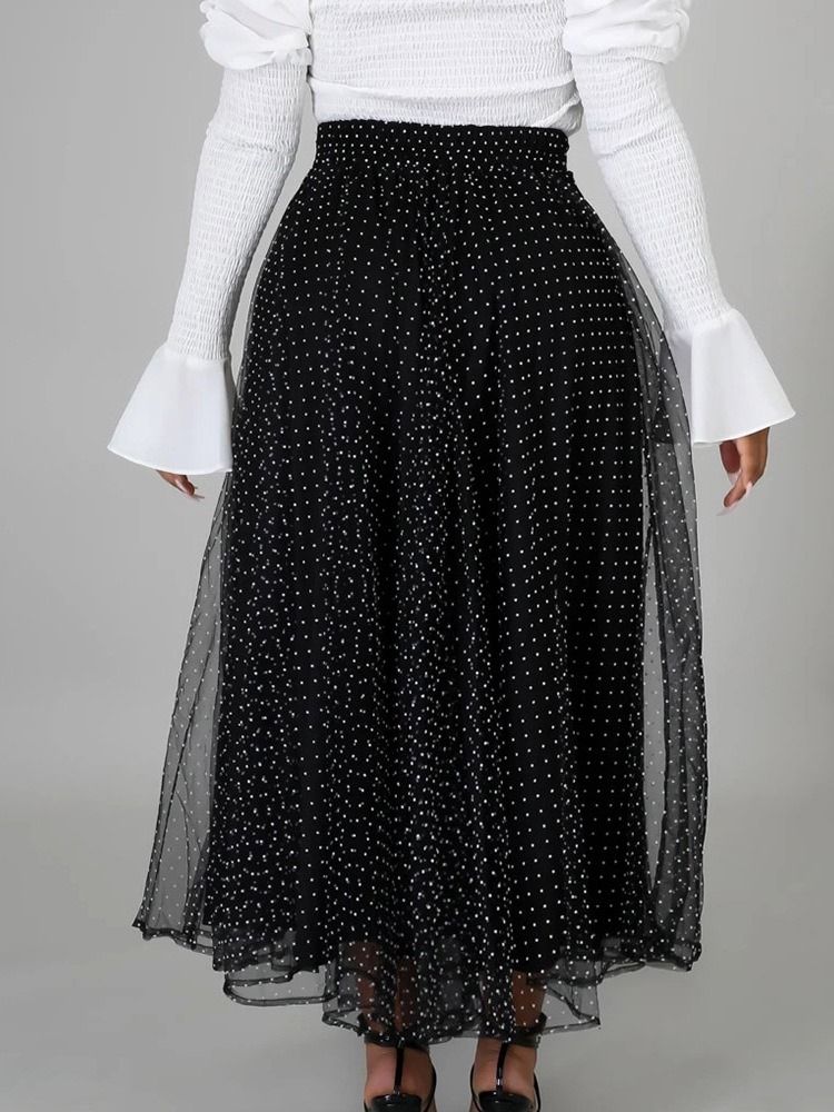 Polka Dots Mesh A-Line Mid Waist Damkjol