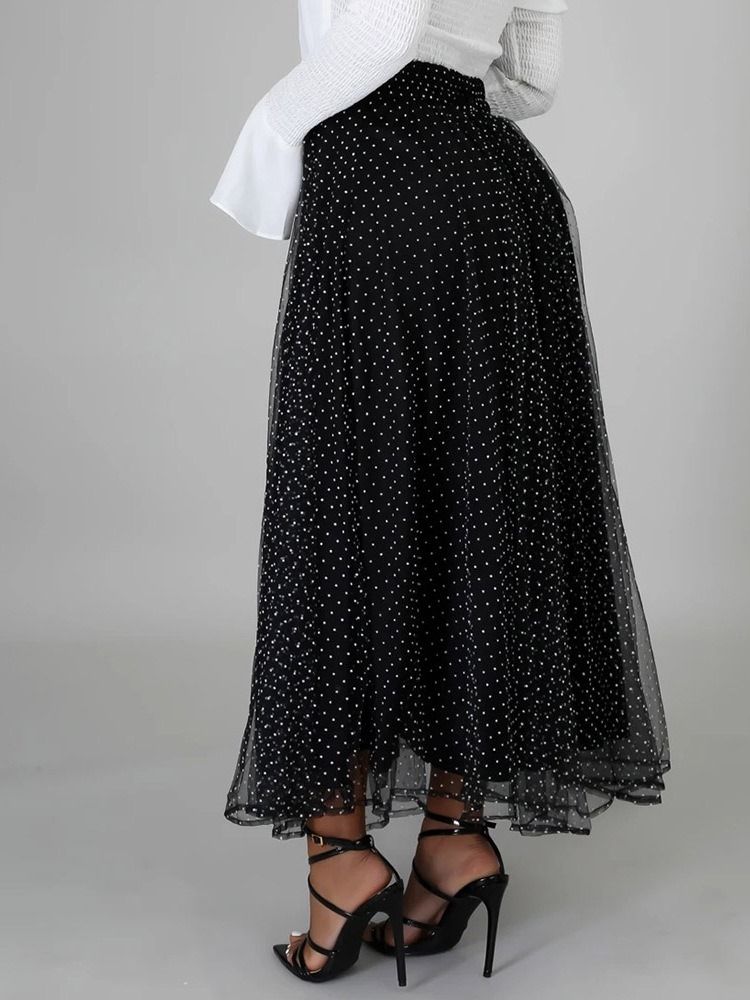 Polka Dots Mesh A-Line Mid Waist Damkjol