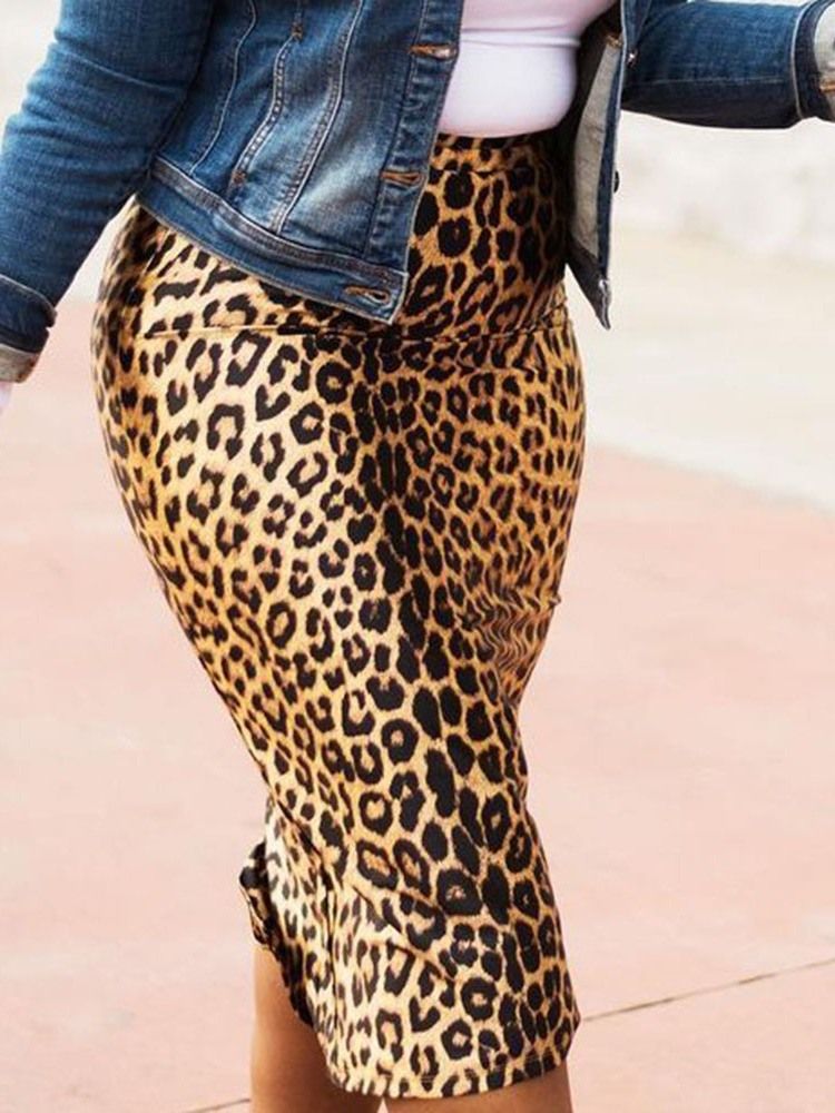 Skriv Ut Leopard Bodycon Office Lady Kjol