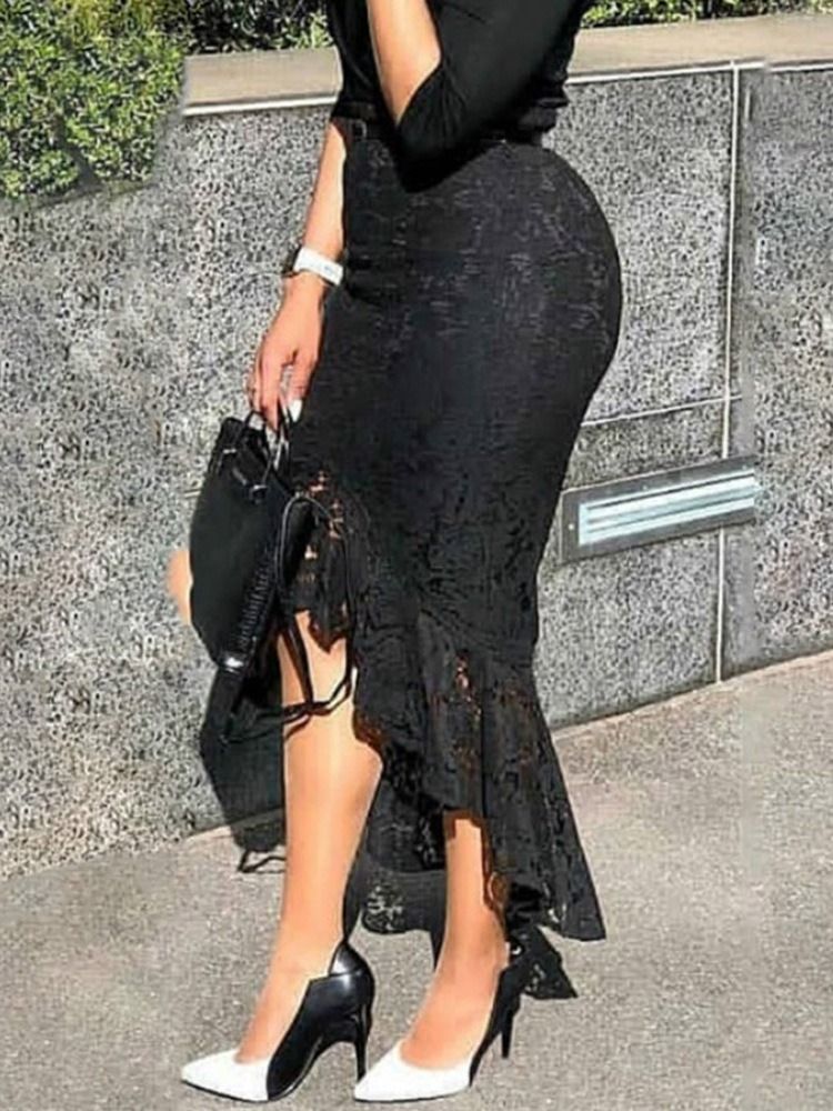 Vanlig Asymmetrisk Ankellång Fashion Bodycon-Kjol