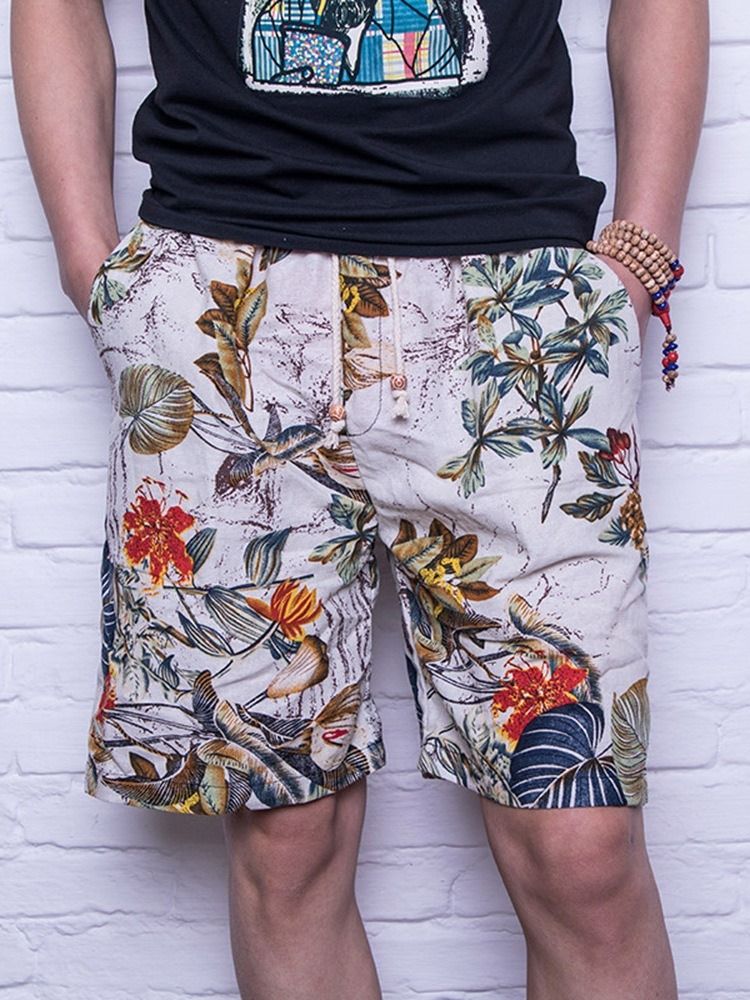 Blommiga Raka Spetsshorts För Män